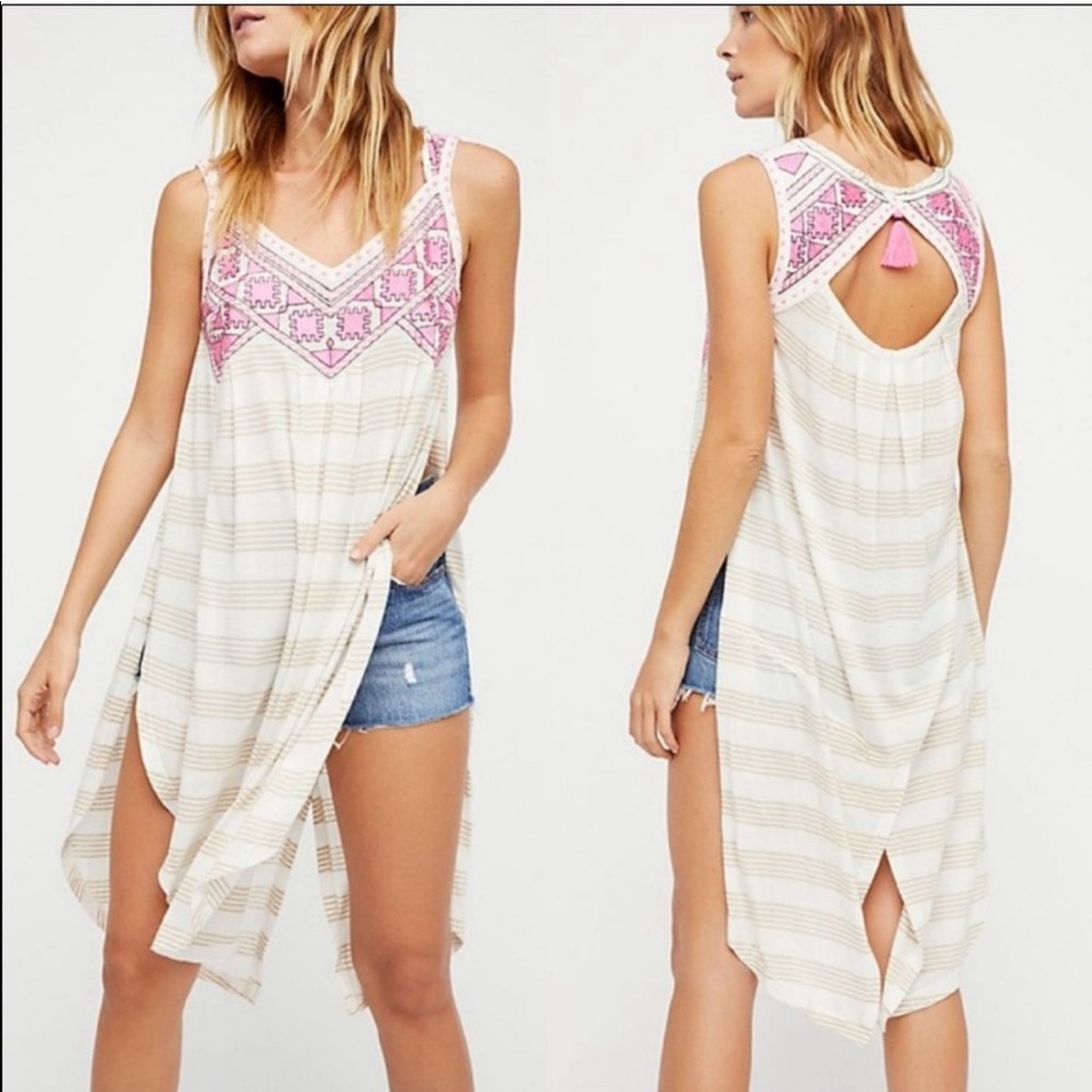 Free people Native Sun Embroidered Tunic in Sand